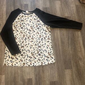 Leopard Print Waffle Sleeve Long Sleeve Shirt